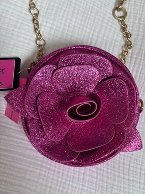 Betsey Johnson Hot Pink Glitter Rose Crossbody Bag